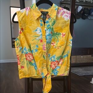 Lauren Ralph Lauren Yellow Hawaiian Floral Sleeveless Top